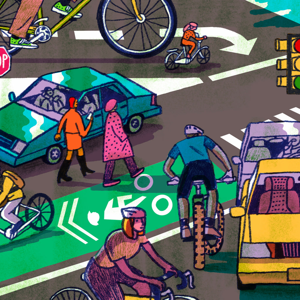 cyclist yielding to pedestrians