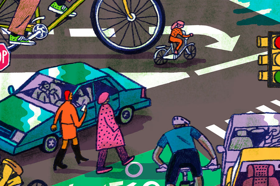 cyclist yielding to pedestrians