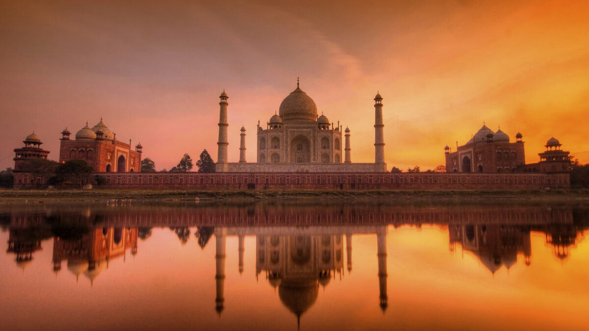 Sunrise view of Taj Mahal from Yamuna river